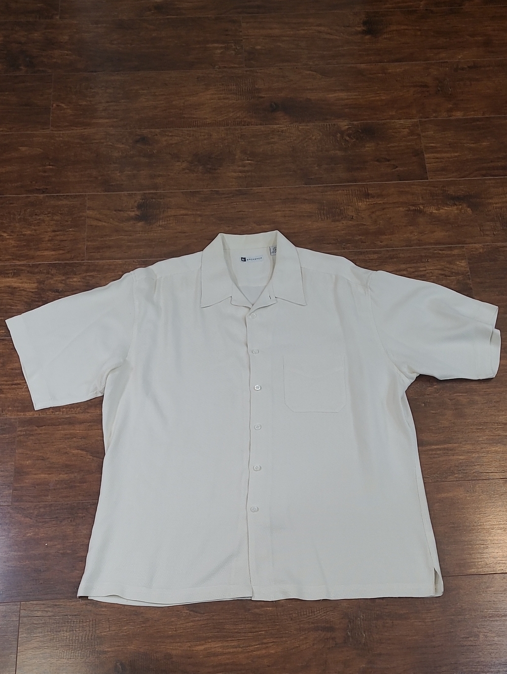 Bachrach Cream Short Sleeve Button-Down Shirt 100% Silk Minimalist, Classy Simpl